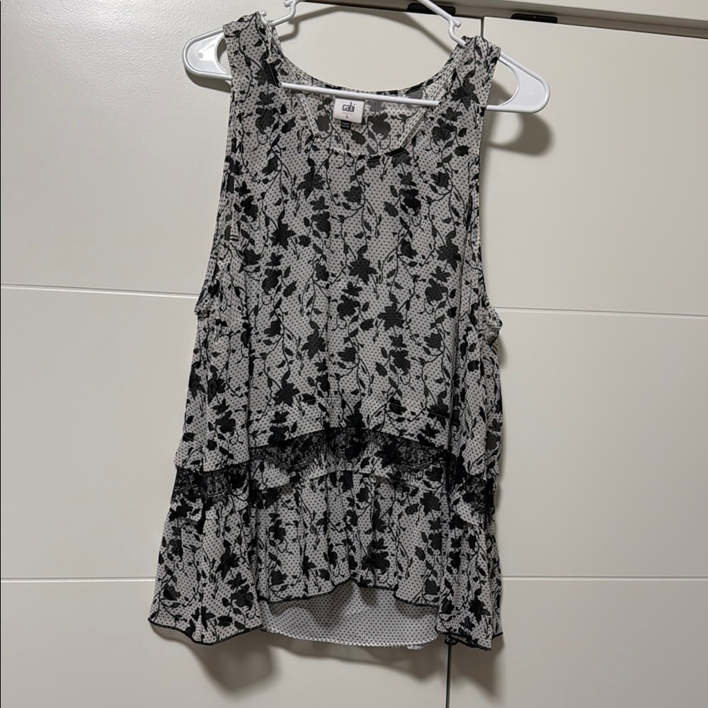 CAbi Monochrome Floral Lace Camisole